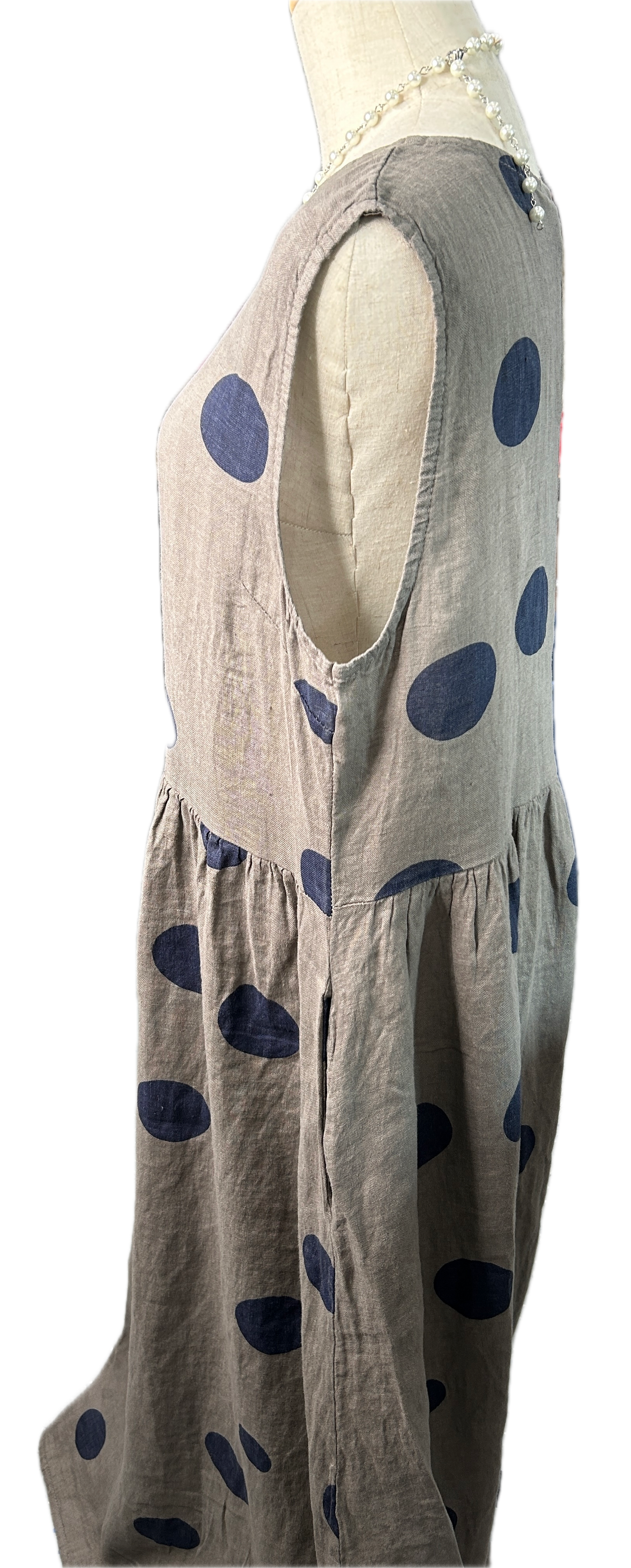 Polka Dot Linen Dress (Taupe)