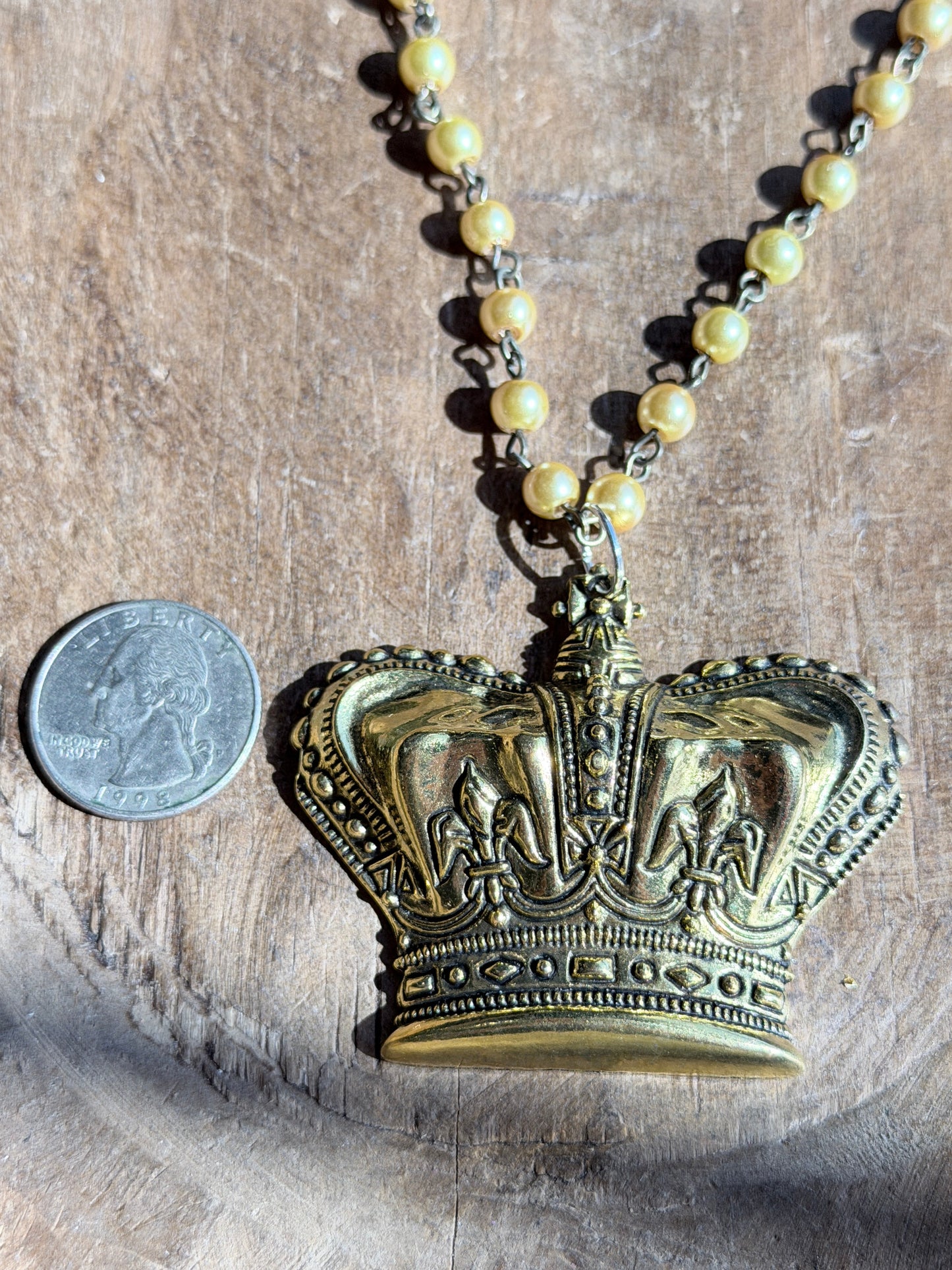 Engraved Gold Crown Necklace