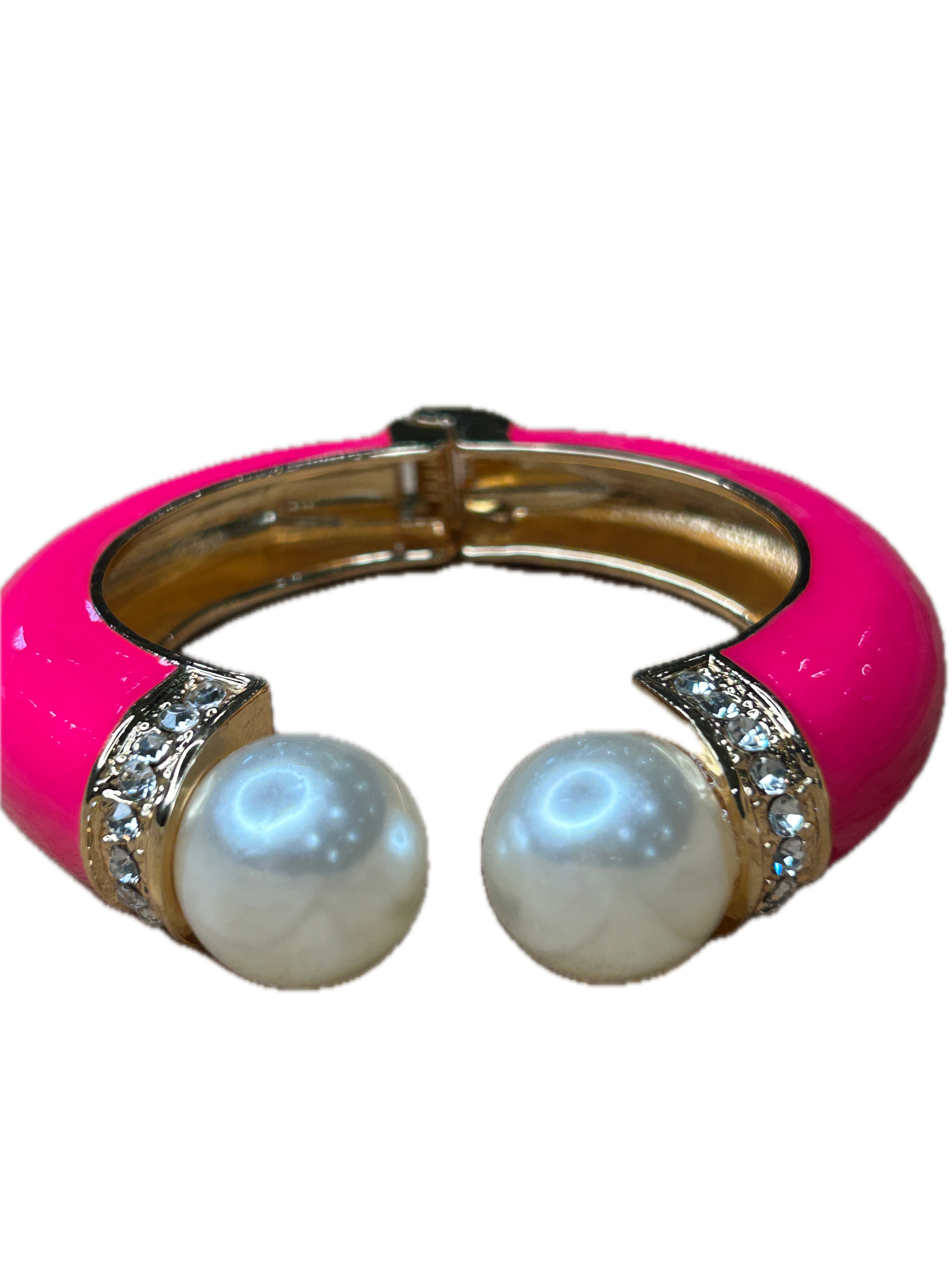 Beautiful Bangle in Hot Pink (Pearl, Gold and Rhinestone accented)