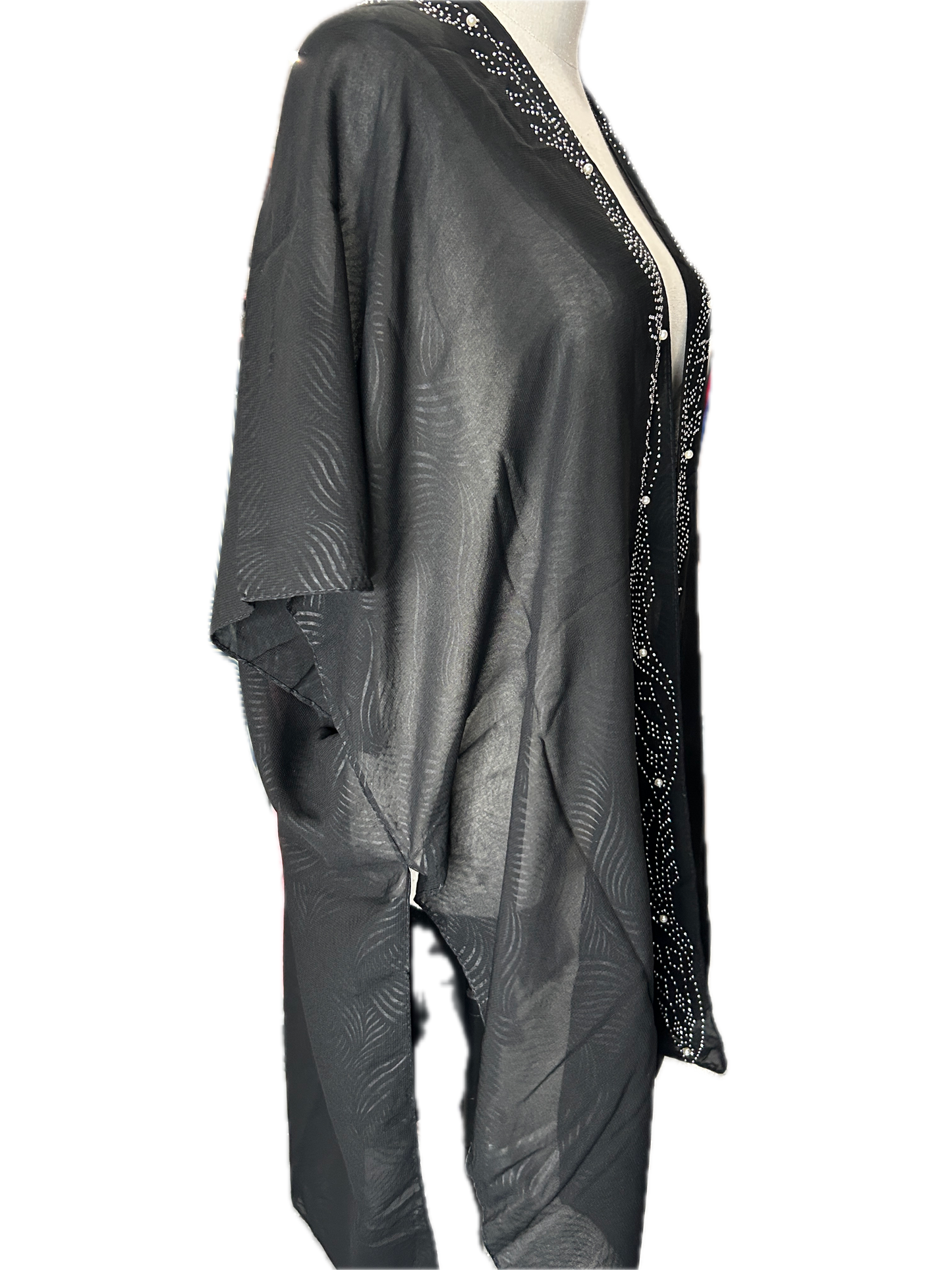 Black Rhinestone and Pearl Border Kimono *Final Sale*