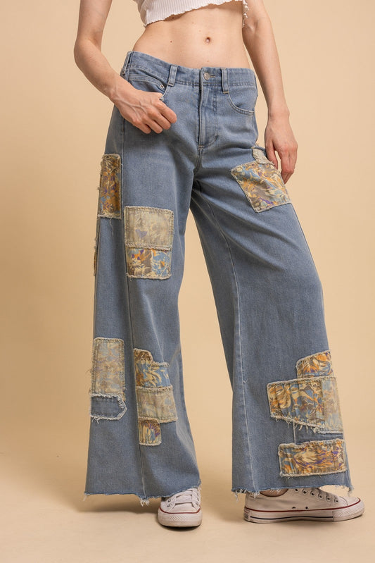 Bluevelvet- Wide-Leg Patchwork Jeans (Lt Denim)