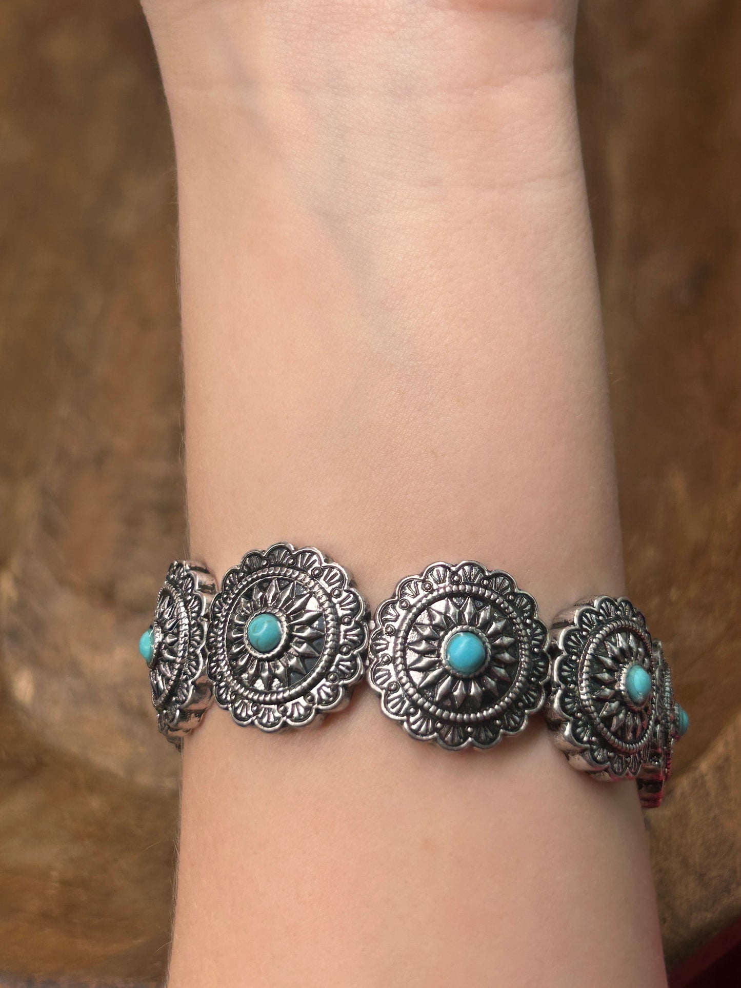 Dainty Turquoise Concho Stretch Bracelet