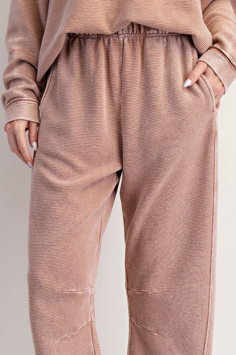 Easel - Mineral Washed Terry Ribbed Lounge Pants Light Mocha