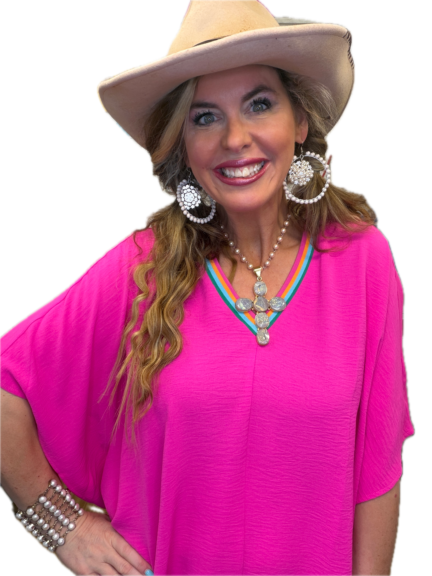 FINAL SALE Jodifl- Poncho Top (Hot Pink)