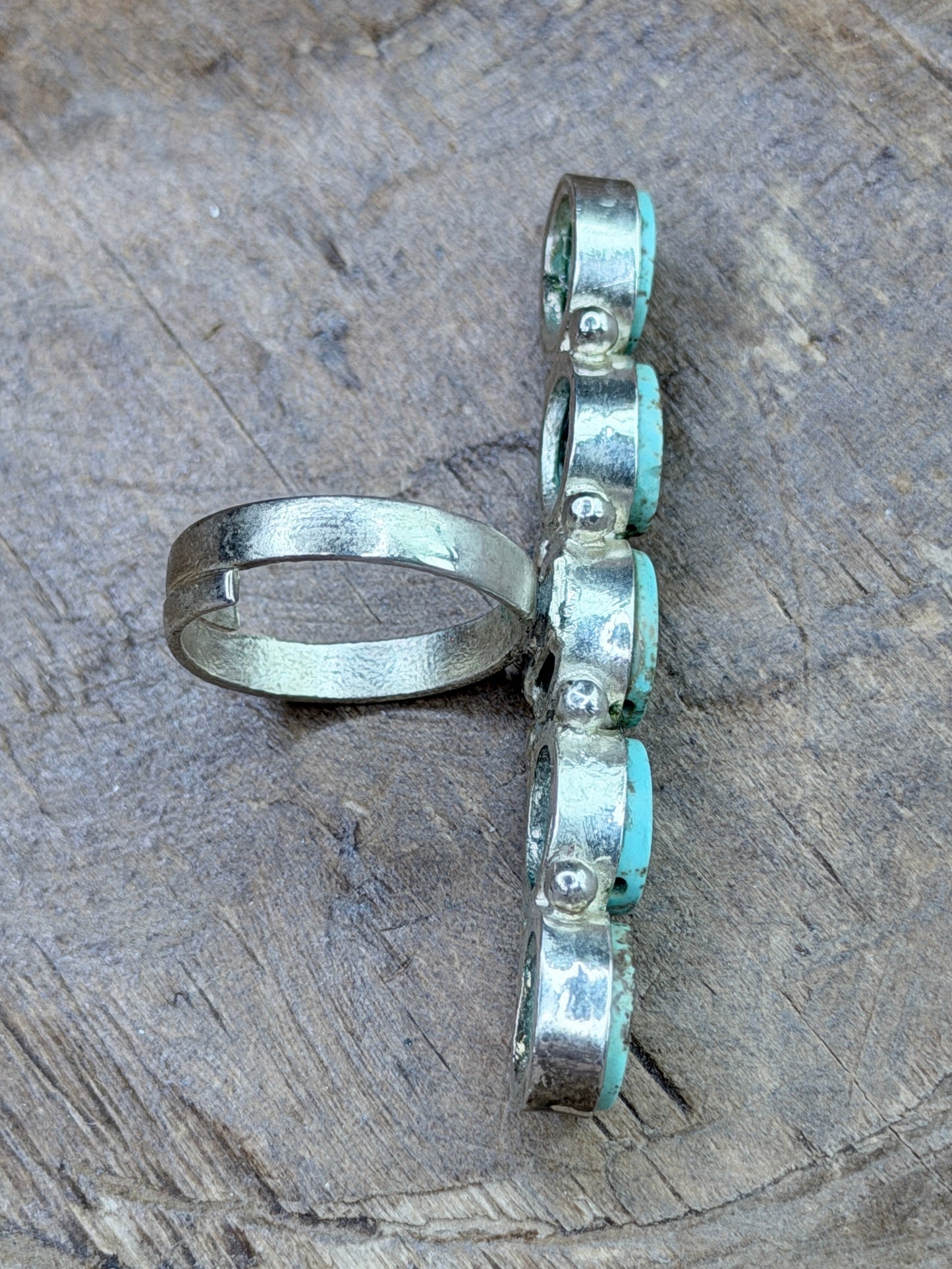 German Silver Dainty Five Stone Turquoise Ring