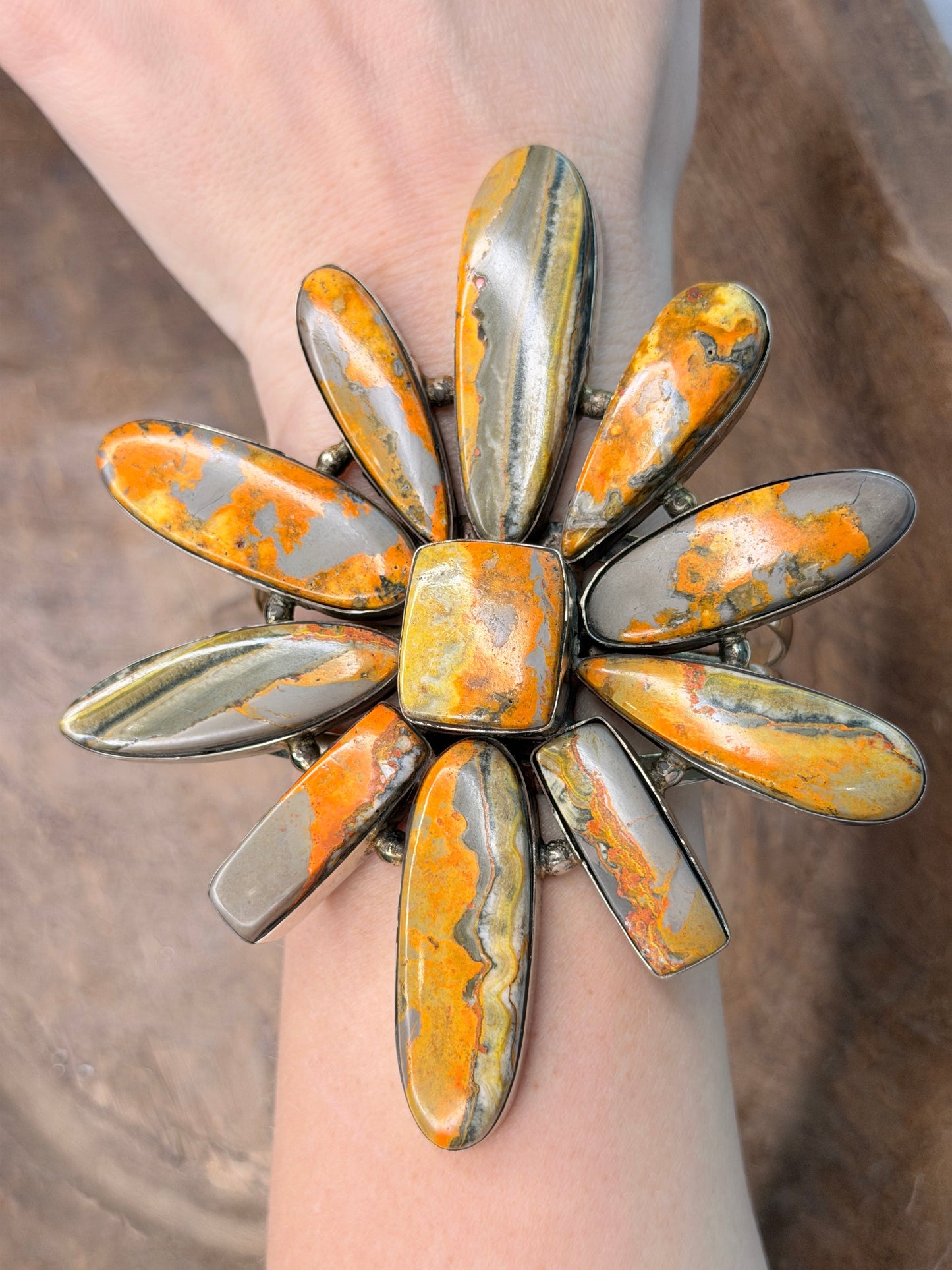 German Silver Bumble Bee Jasper Cuff (B)