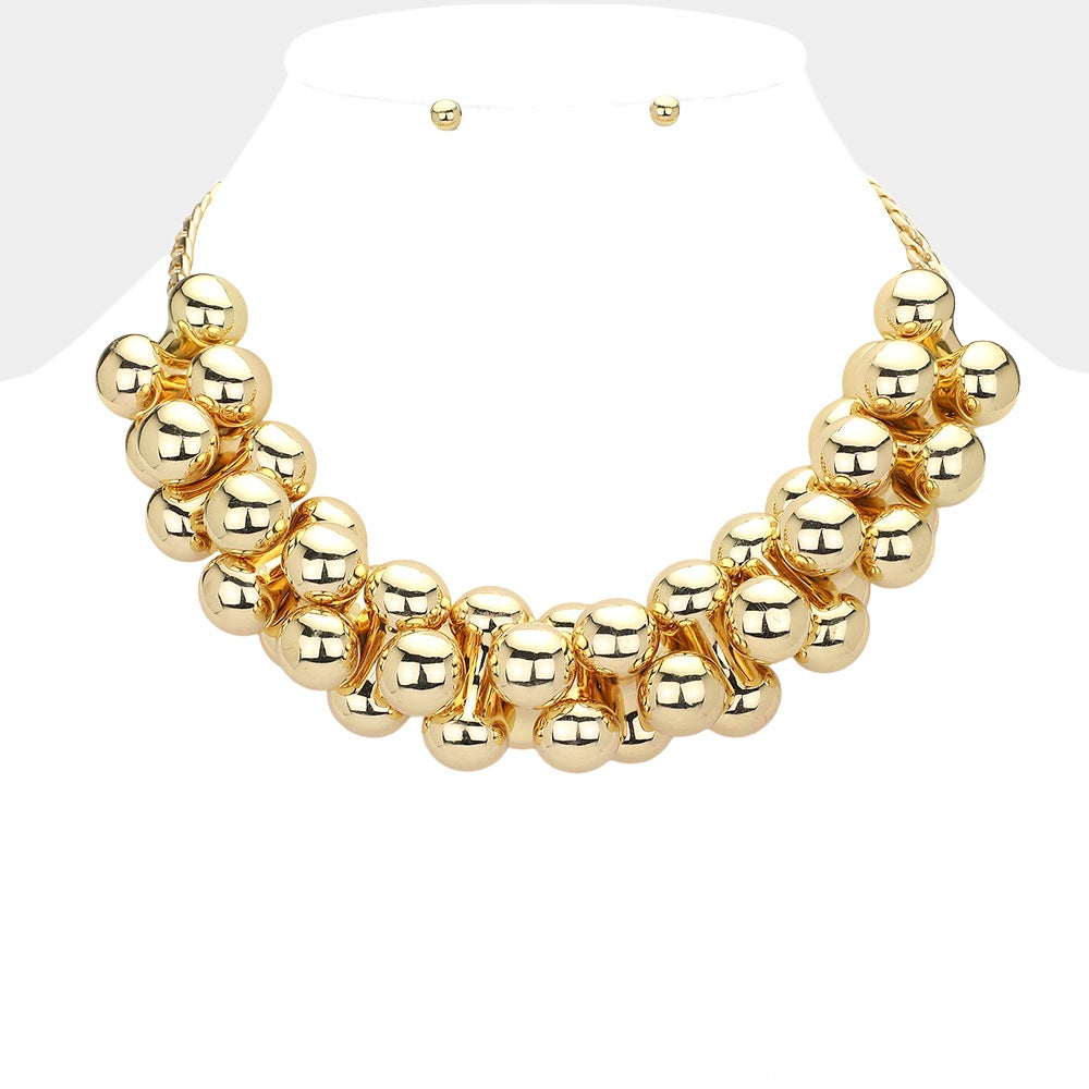 Gold Metal Bubble Statement Necklace