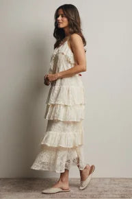 Forte- Tiered Lace Ruffle Maxi Dress (Ecru)