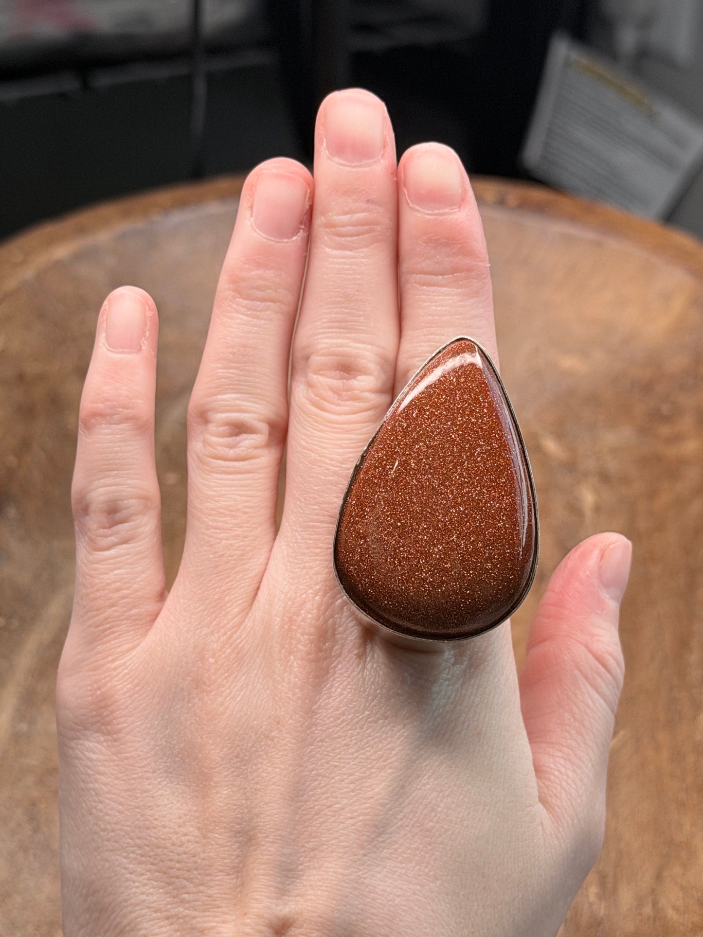 Claire German Silver Goldstone Teardrop Ring