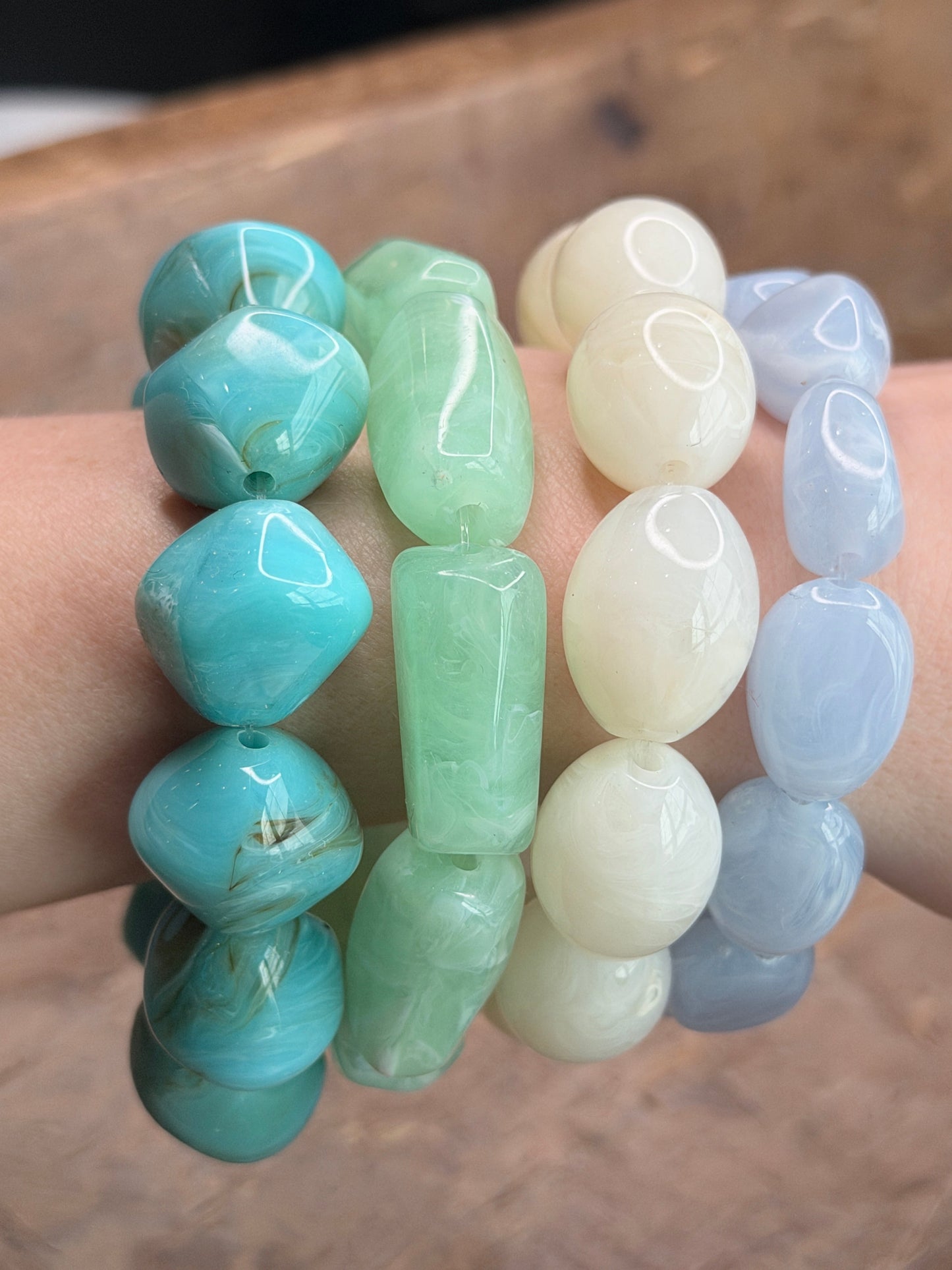 Chunky Acrylic Blue and Green Bracelet Stack