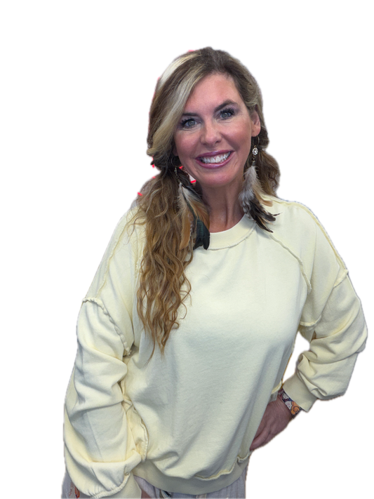 EASEL - Cut Out Mineral Washed Pullover (Lemon)