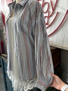 FINAL SALE EASEL-Lines Button Up Shirt