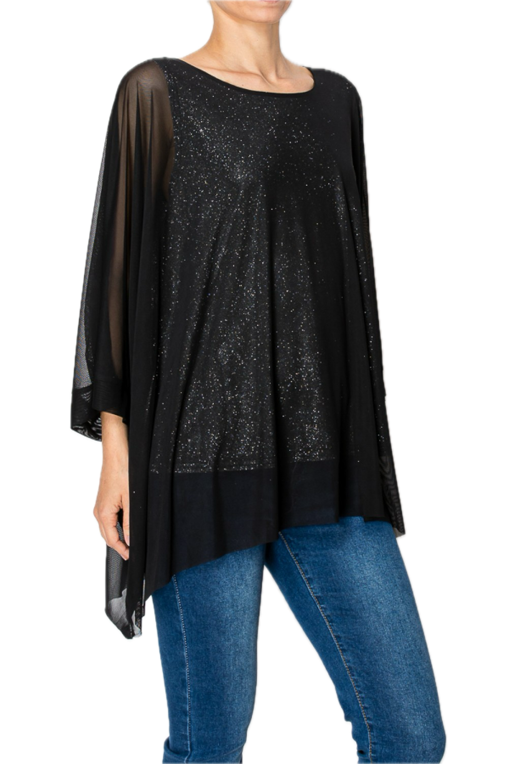 Origami-CHIFFON TUNIC TOP WITH ATTACHED SPARKLY TANK TOP (Black) *Final Sale*