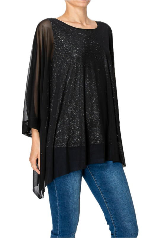 Origami-CHIFFON TUNIC TOP WITH ATTACHED SPARKLY TANK TOP (Black) *Final Sale*