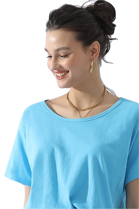 Round Neck Short Sleeve Top (Aqua) *Final Sale*