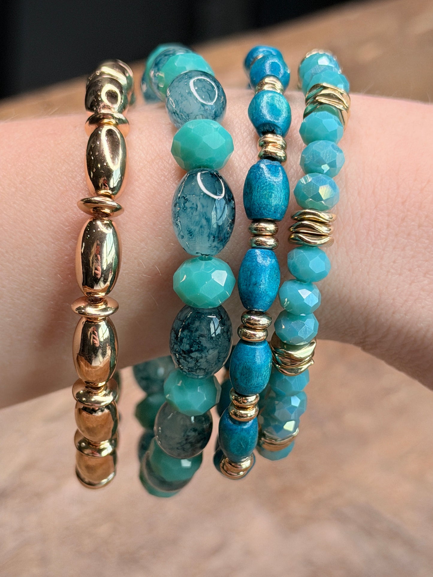 Aria Blue and Gold Crystal Beaded Bracelet Stack