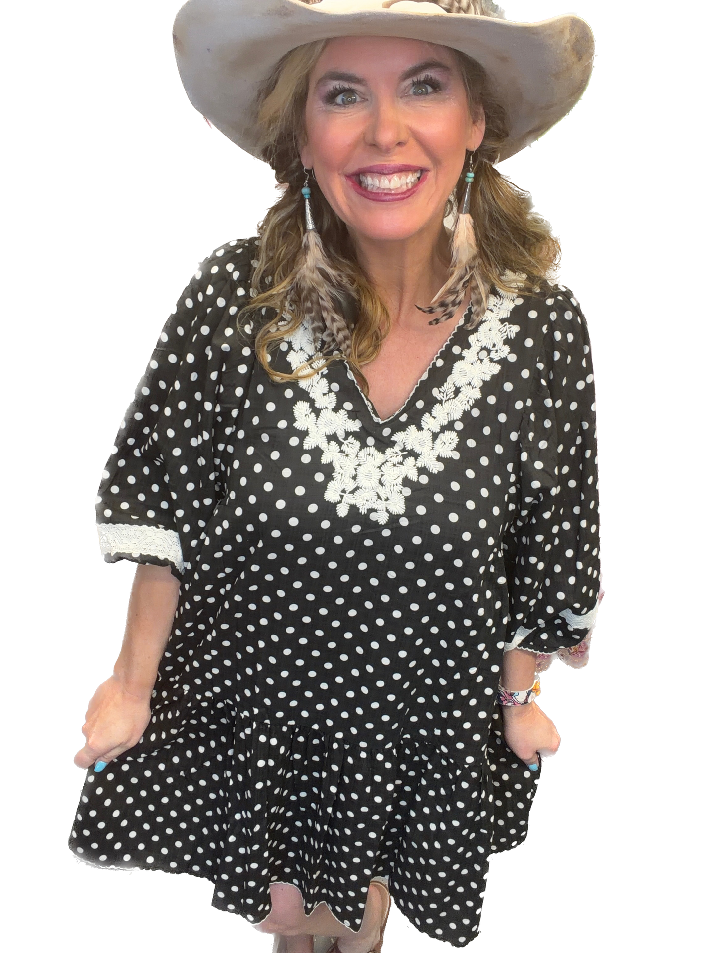 EASEL - Polka Dot Crochet Trim Dress (Black) *Final Sale*