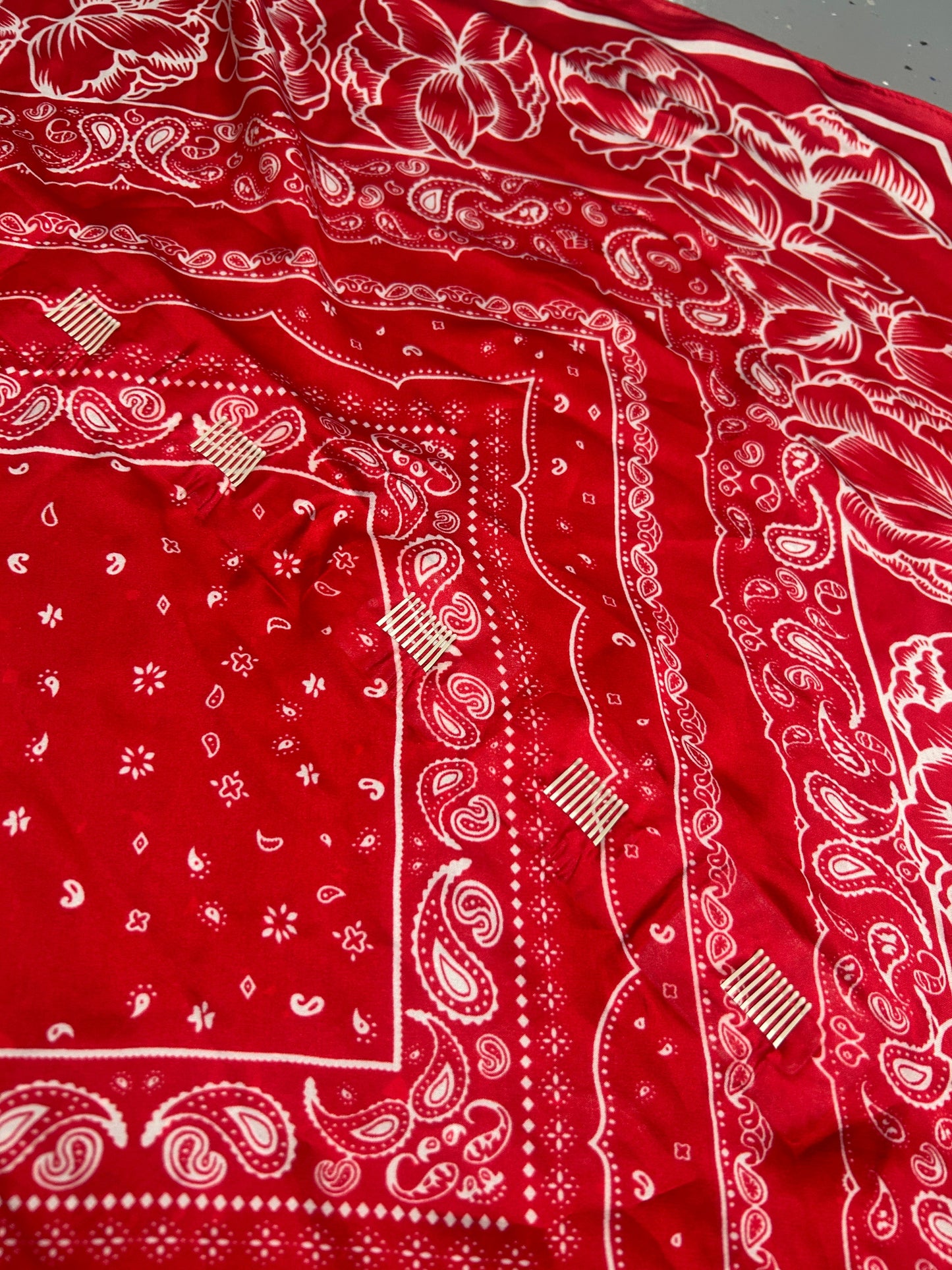 Sway Satin Headband- Red & White Floral (Short)