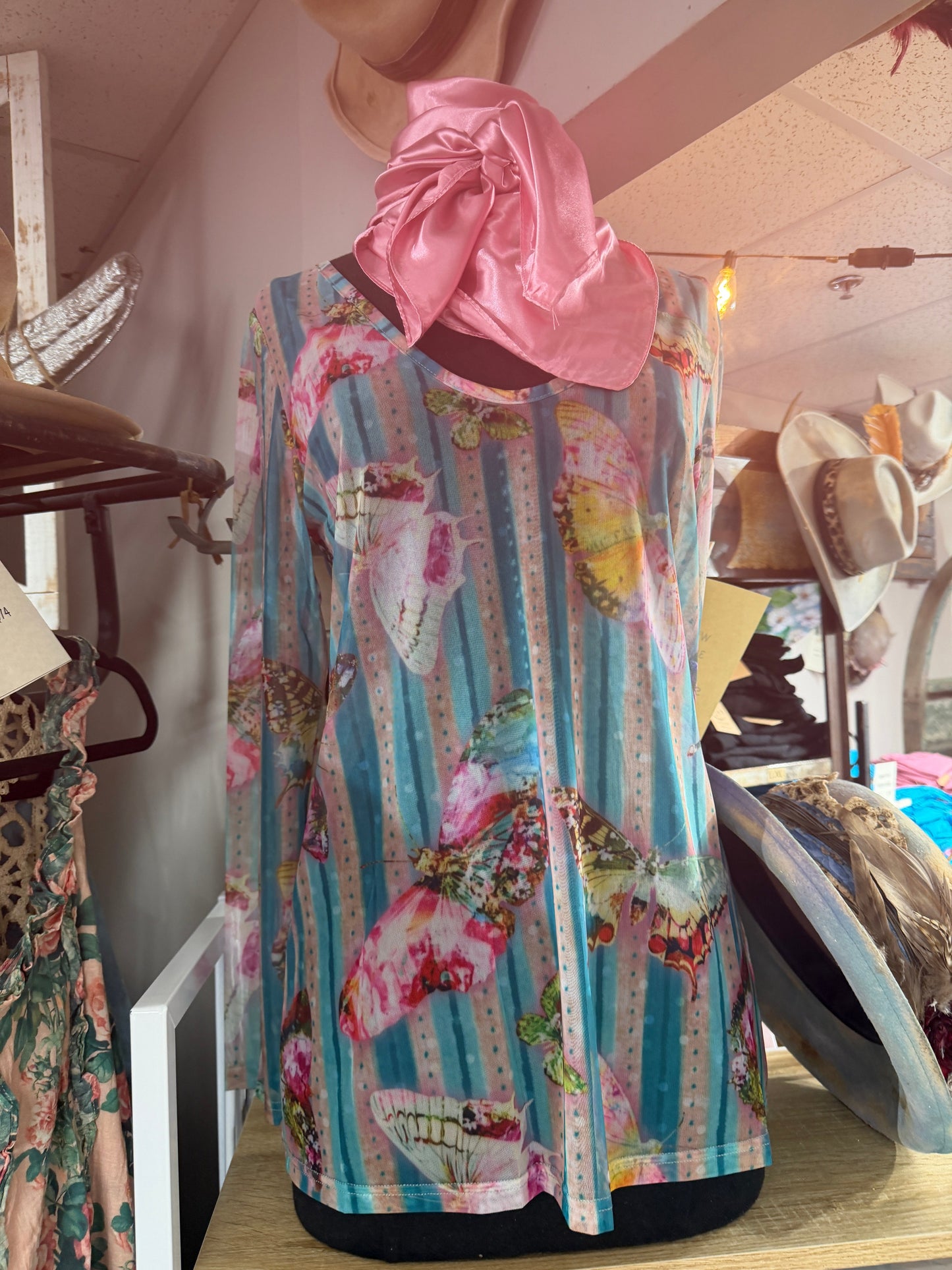 Rare Bird- Mesh Shirt (Butterflies with Stripes) *Final Sale*