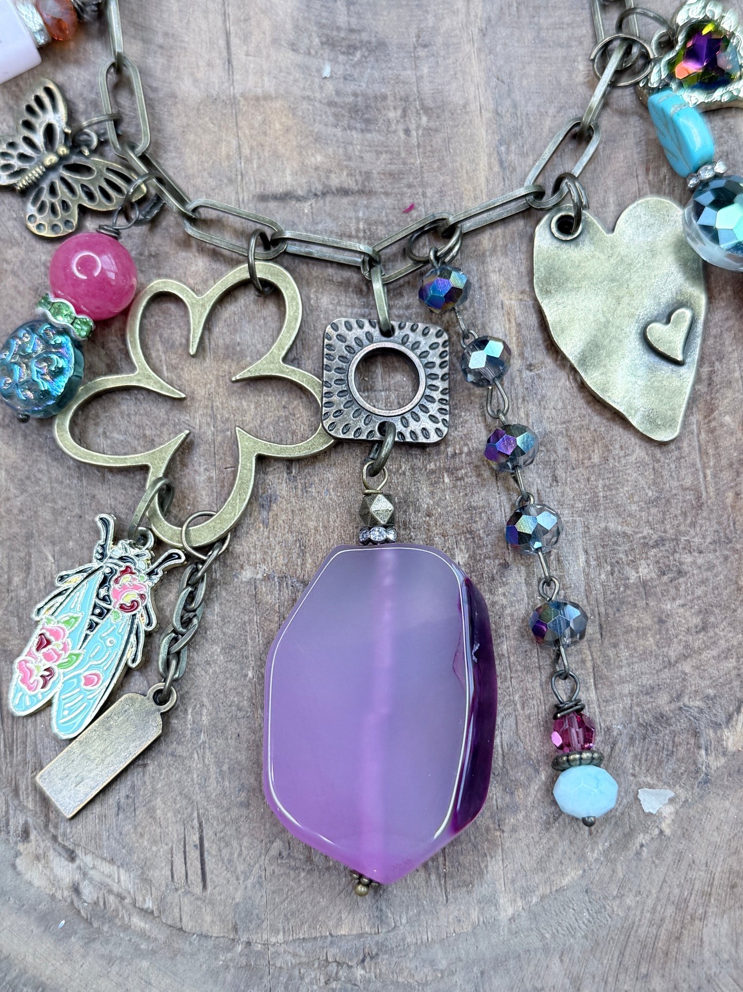 Gypsy Junk Pink Agate Slab Necklace