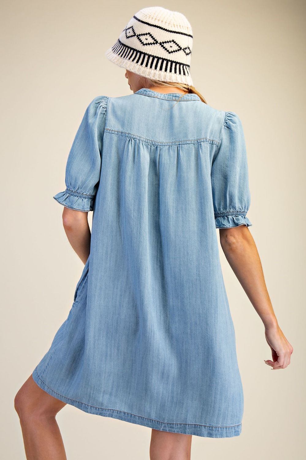 EASEL - Button Front Washed Dress (Light Denim) *Final Sale*
