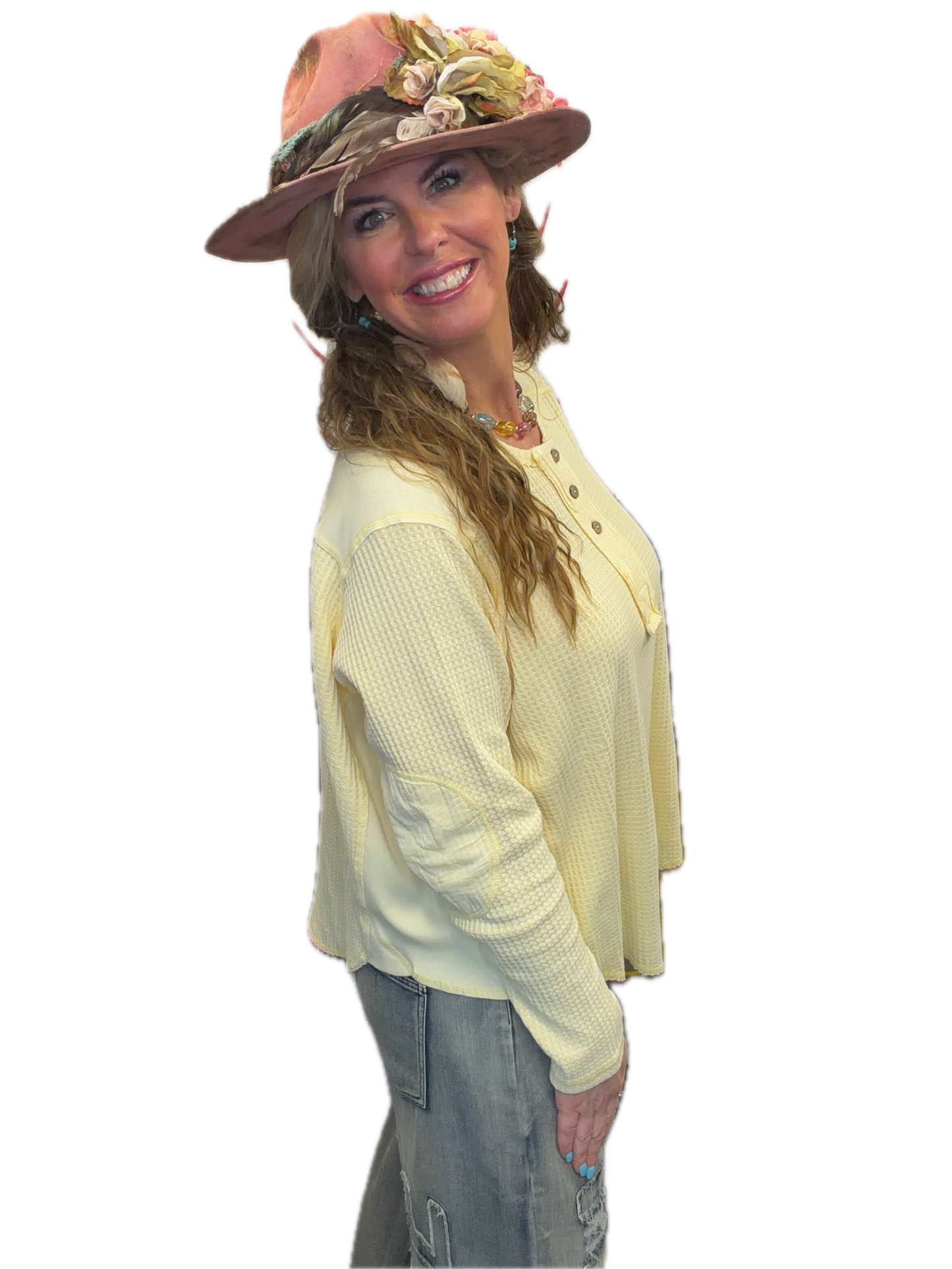 EASEL - Washed Thermal Henley Top (Banana) *Final Sale*