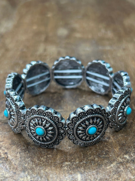 Dainty Turquoise Concho Stretch Bracelet