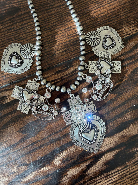 A Rare Bird- Silver Heart and Cross Charm Necklace