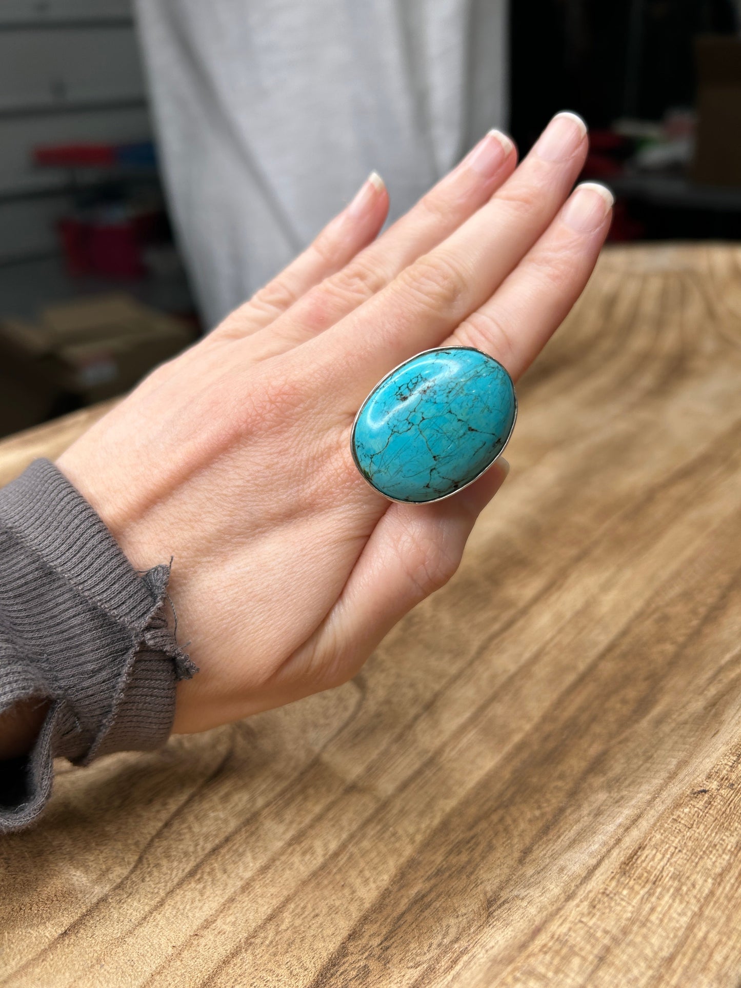 Oval German Silver Turquoise Ring