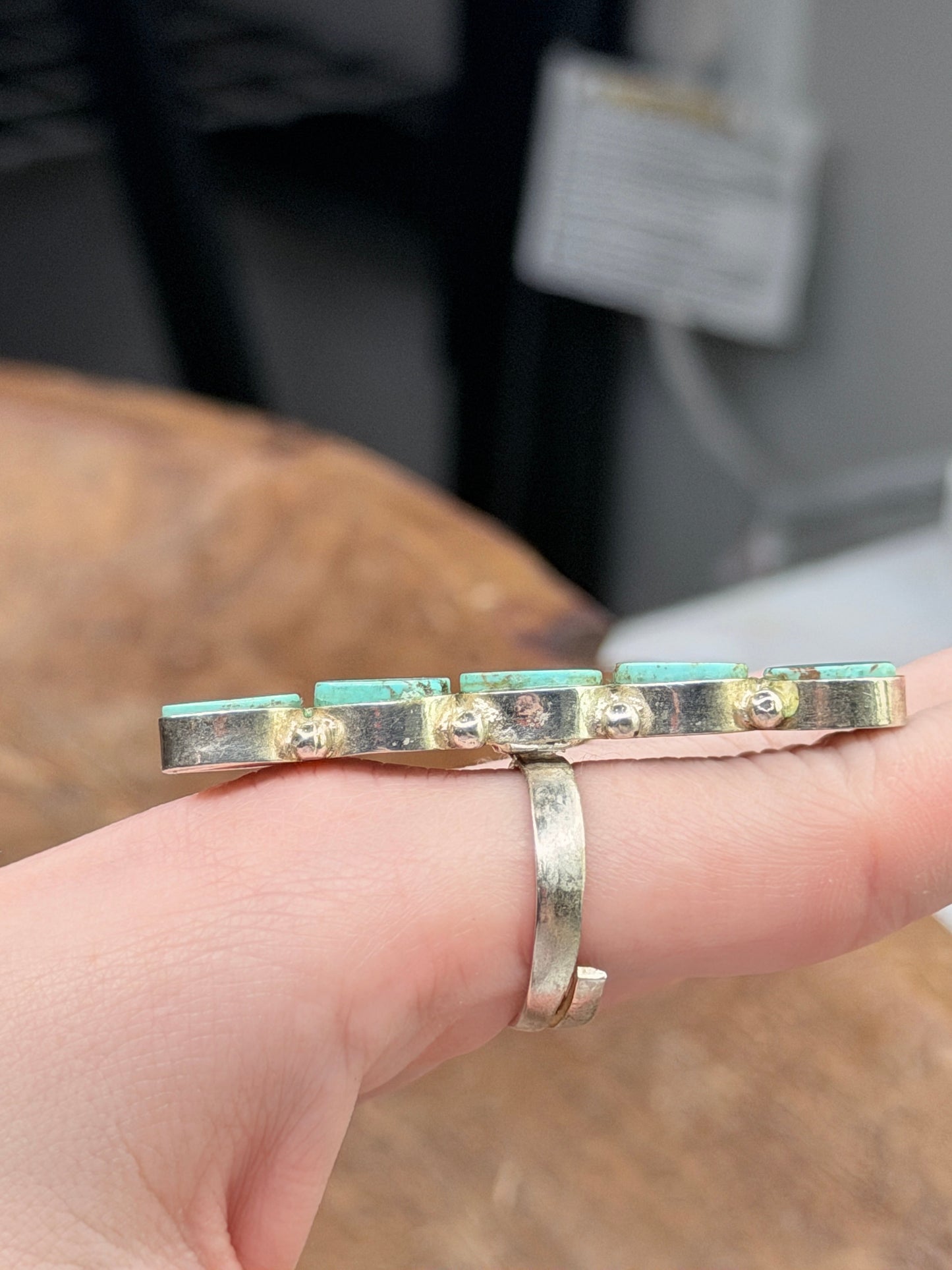 German Silver Dainty Five Stone Turquoise Ring