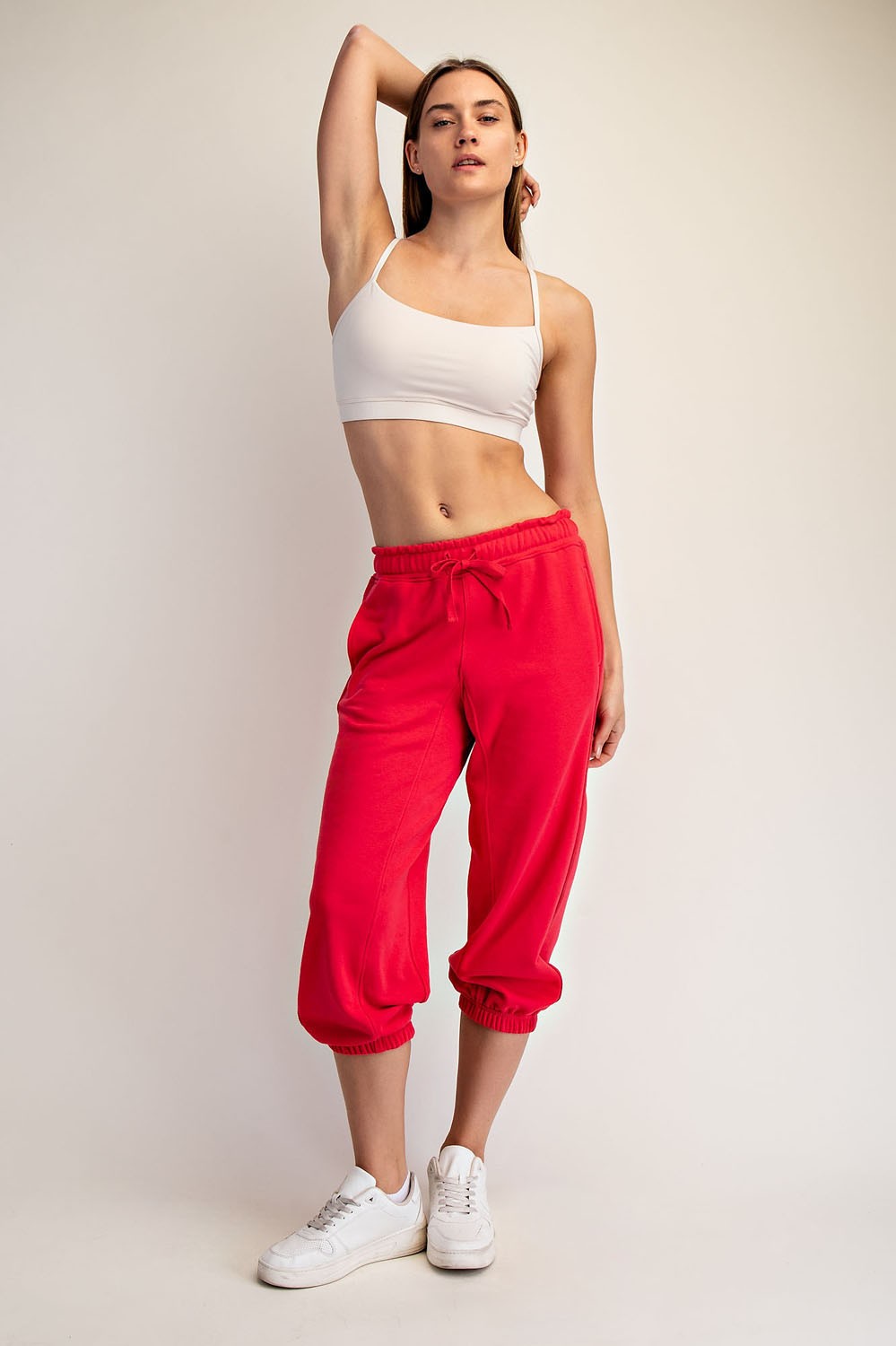 French Terry Cropped Jogger Pants (Candy Red) *Final Sale*