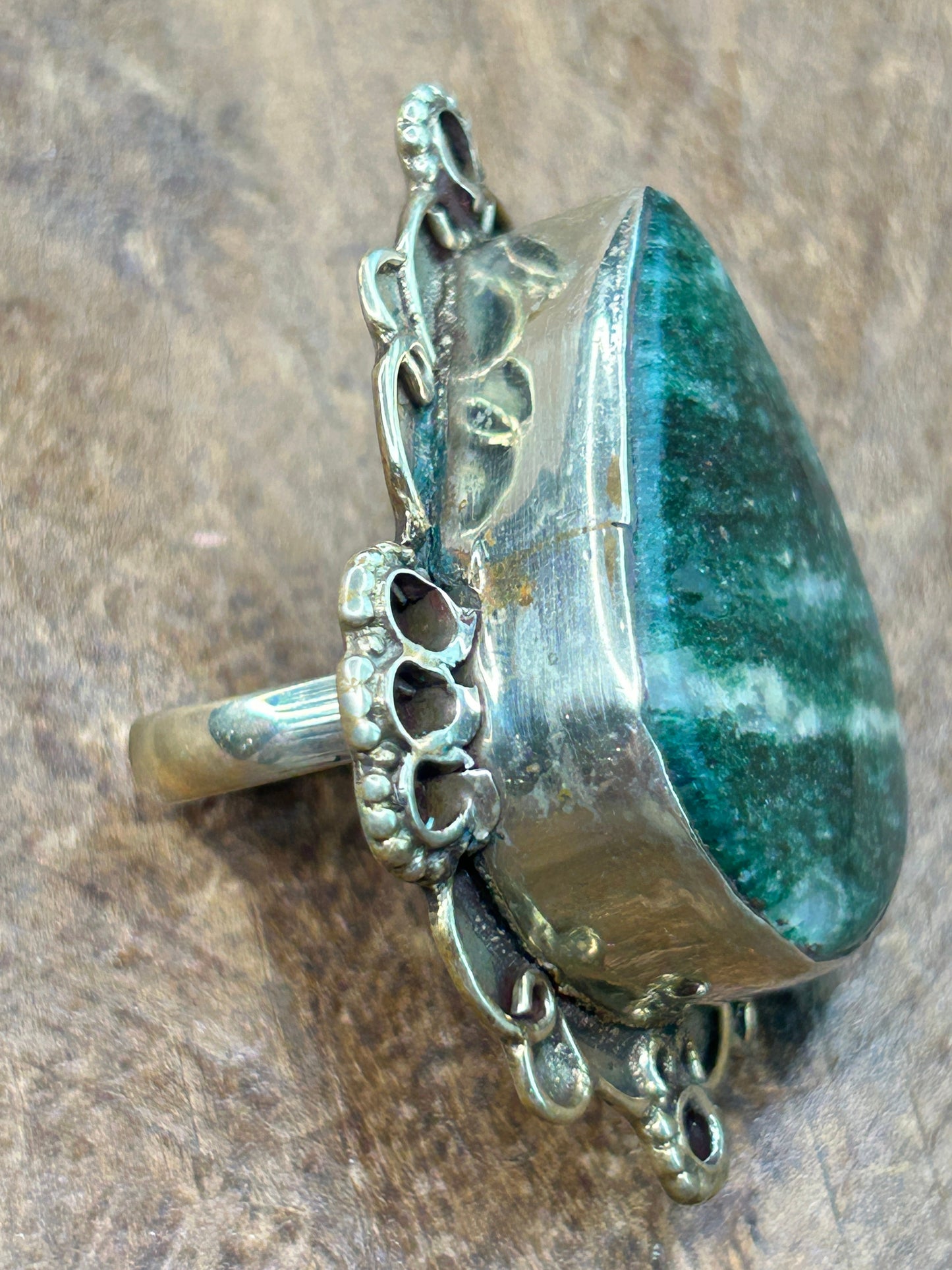 German Silver Aventurine Teardrop Ring