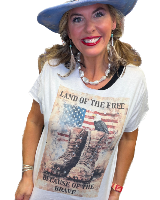 Land Of The Free T-Shirt (Christy Cut) (Bling) - ERR Original *Final Sale*