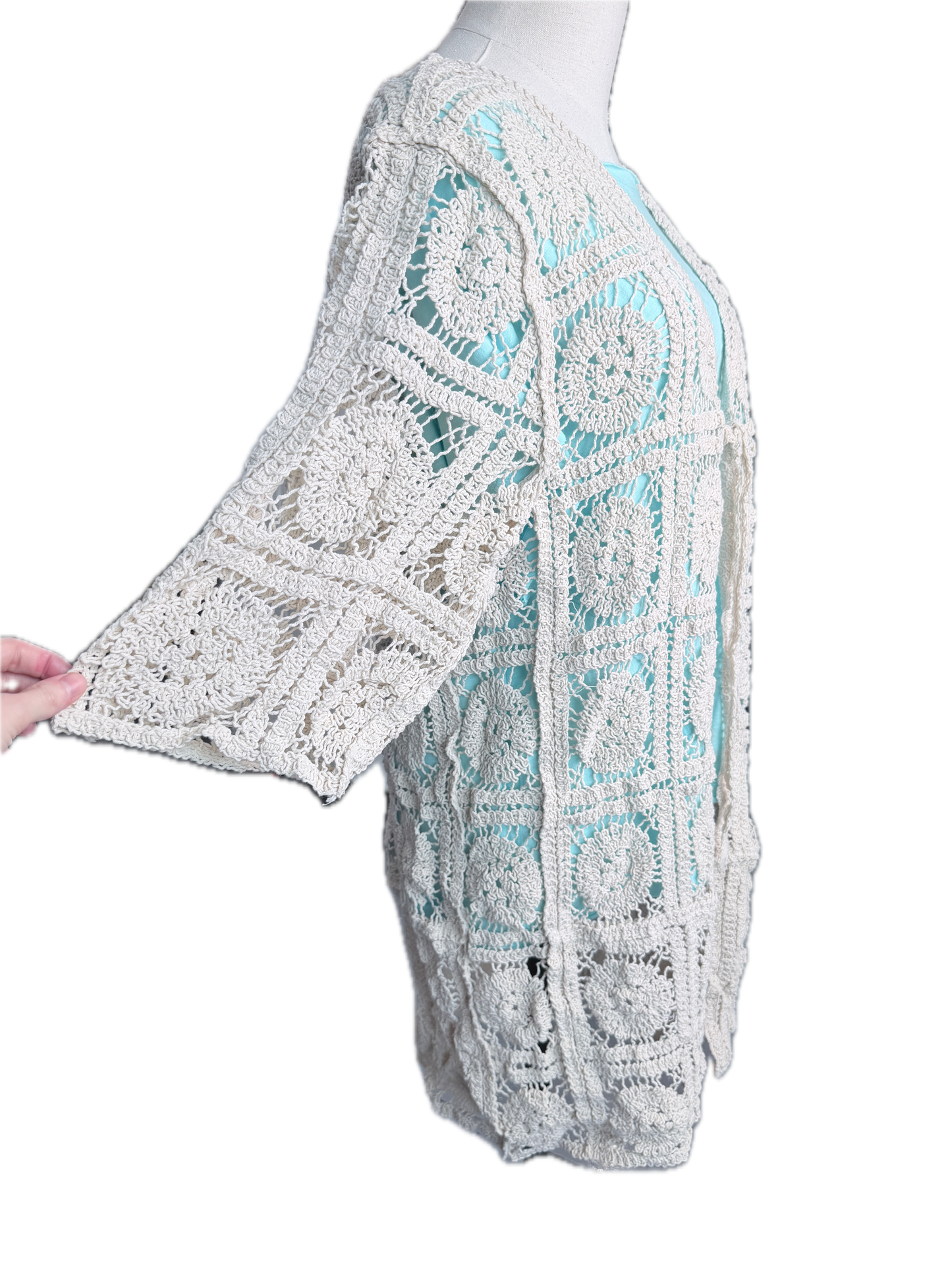 Medallion Crochet Square Cardigan (Beige)