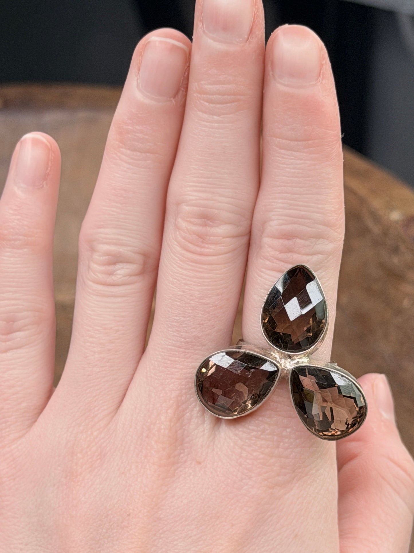 German Silver Tri-fecta Smokey Quartz Ring
