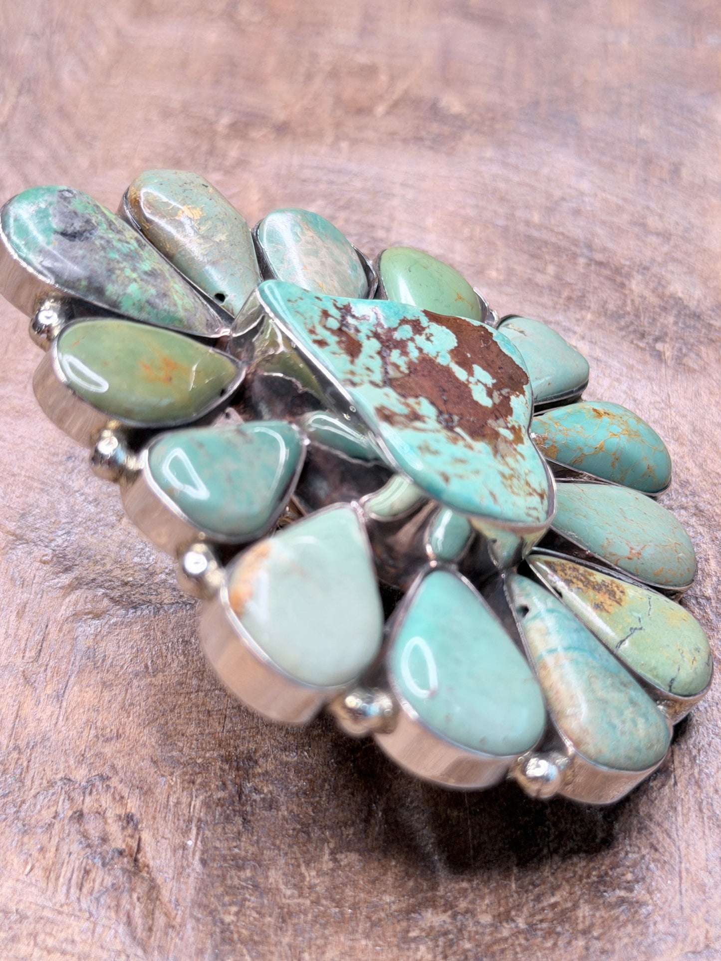Large German Silver Kingman Turquoise Ring (D)