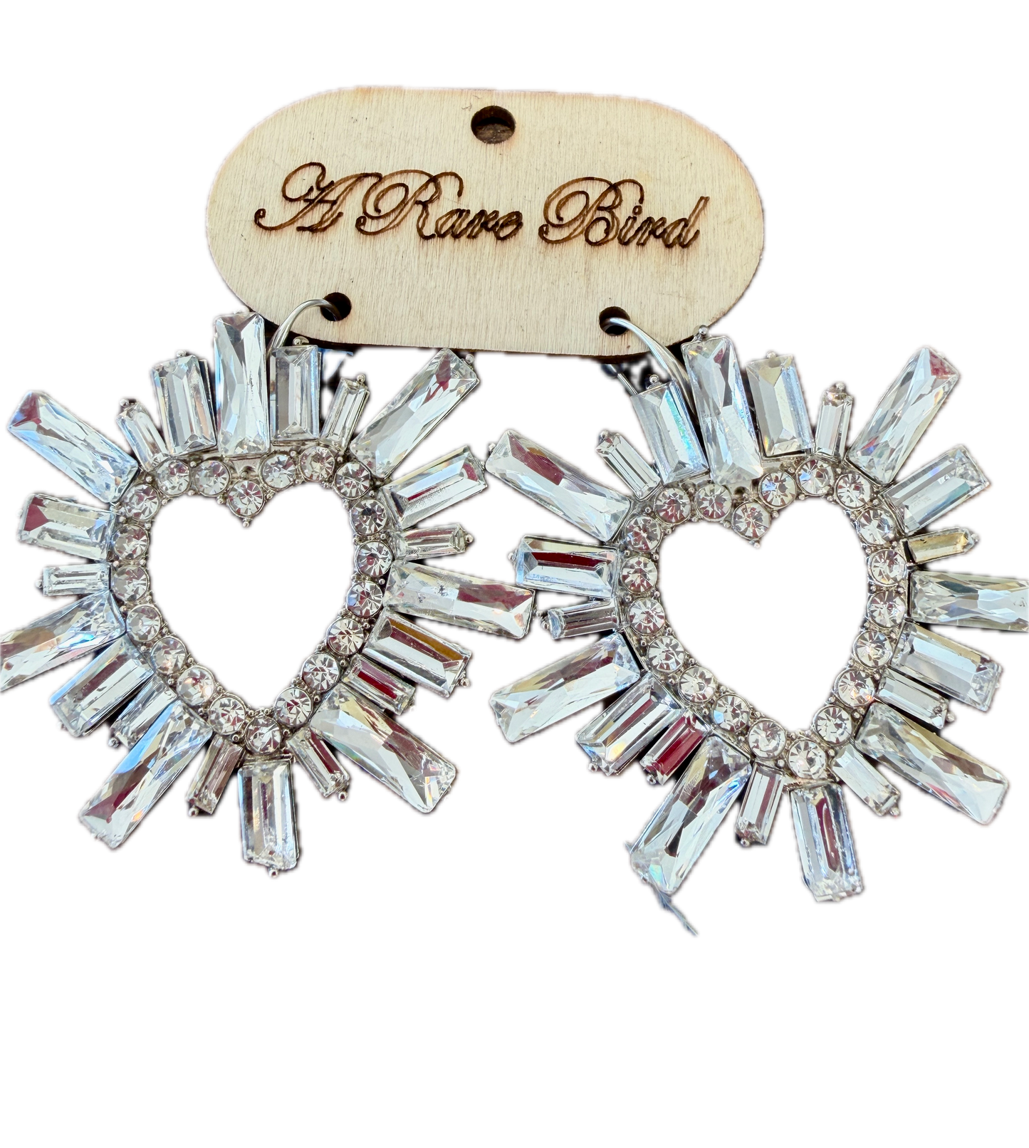 Rare Bird- Rhinestone Heart Earrings