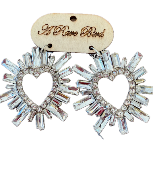 Rare Bird- Rhinestone Heart Earrings