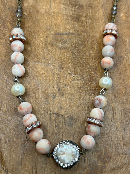 Aqua Terra Jasper Pearl and Rhinestone Necklace - ERR ORIGINAL