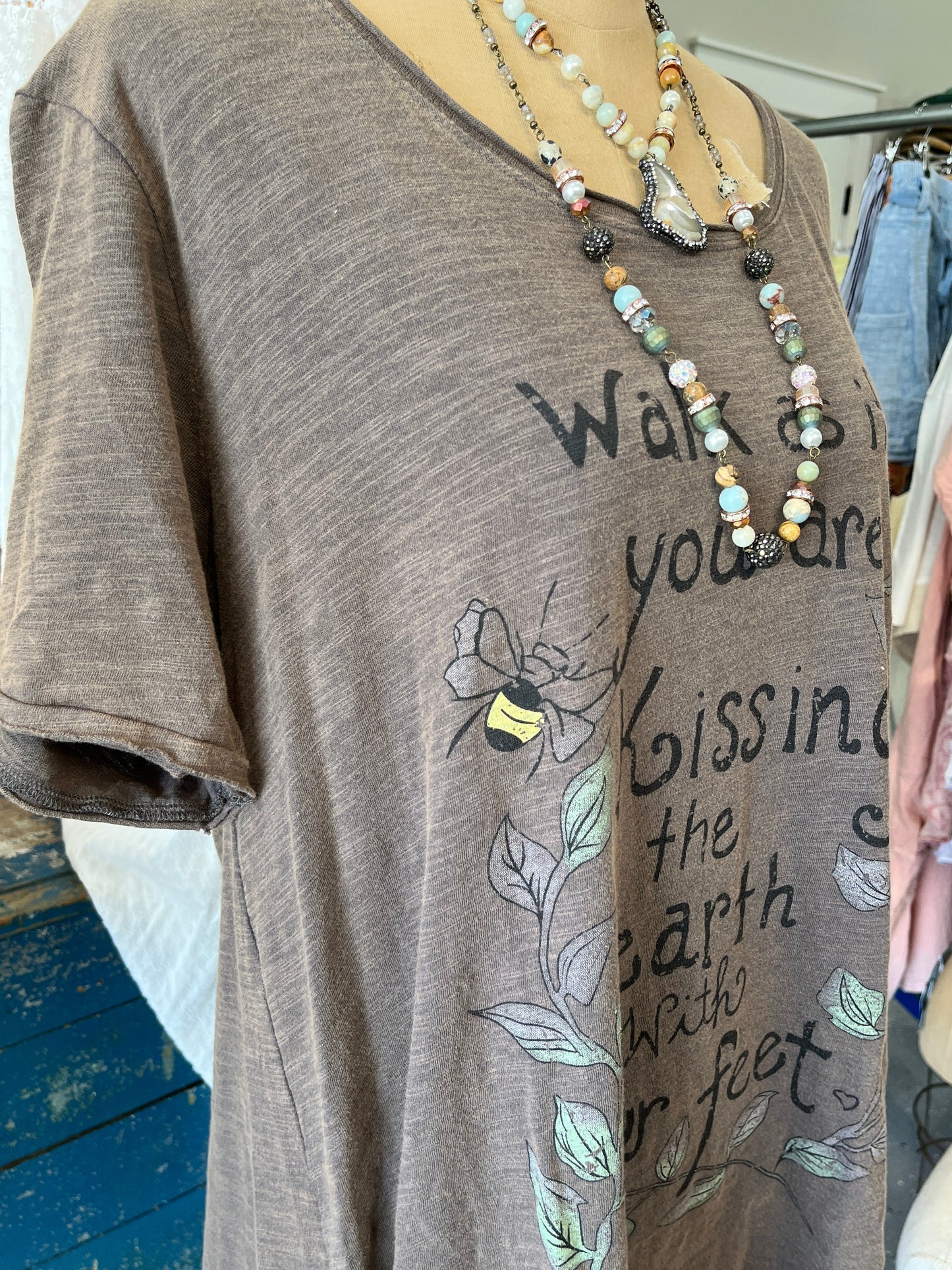 FINAL SALE Rare Bird Walking as if your Feet are Touching the Ground Tee Brown/Gray