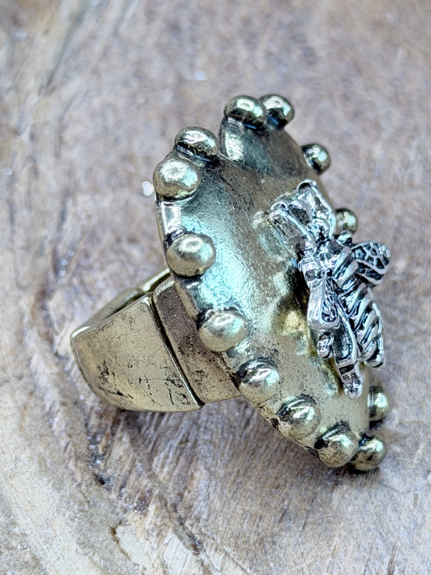 Golden Bee Heart Ring
