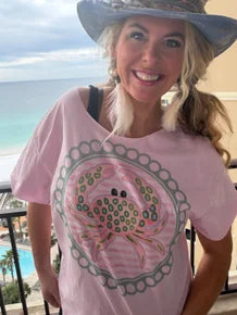 Pink Crab T-Shirt (Christy Cut) - Indigo Blue *Final Sale*