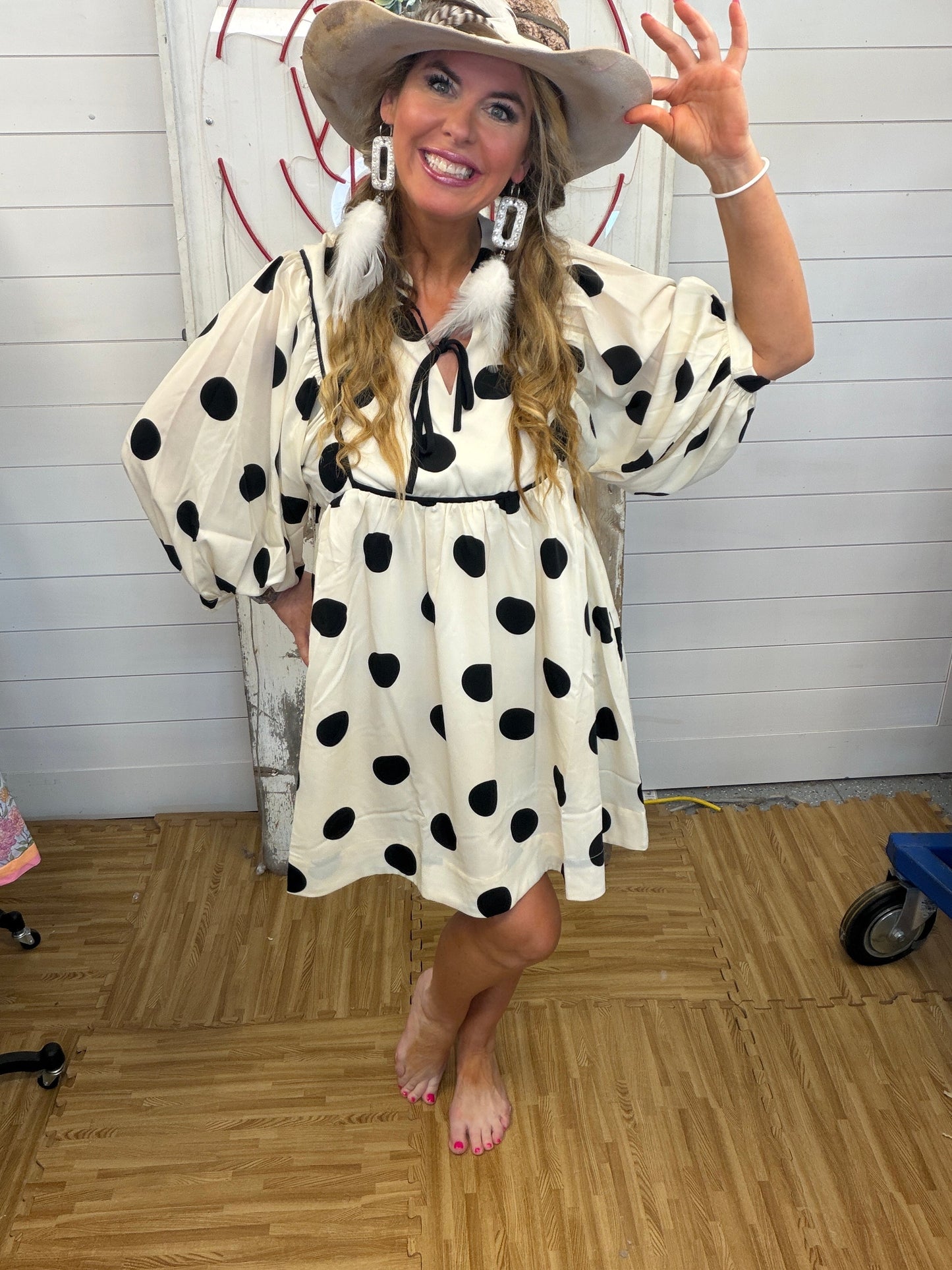 Jodifl- Polka Dot Dress (Cream)