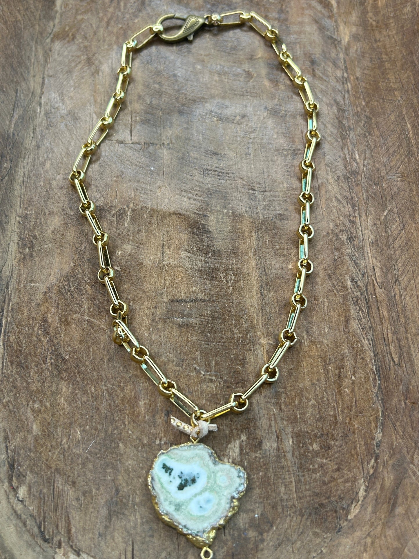 Gold Soldered Agate Slab Necklace