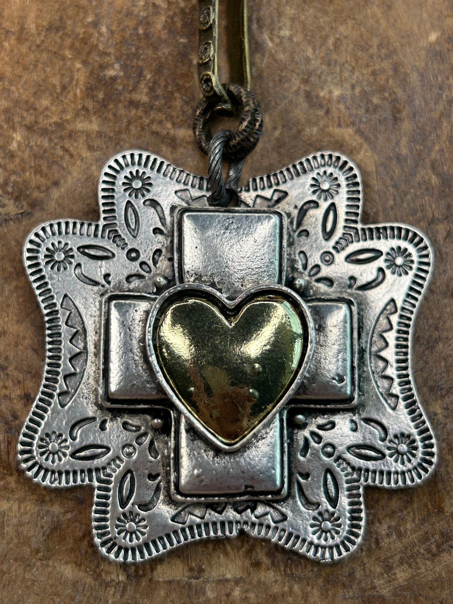 Lost & Found- Silver and Gold Heart Cross Necklace