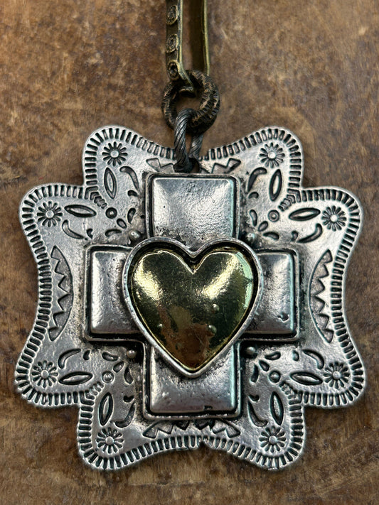 Lost & Found- Silver and Gold Heart Cross Necklace