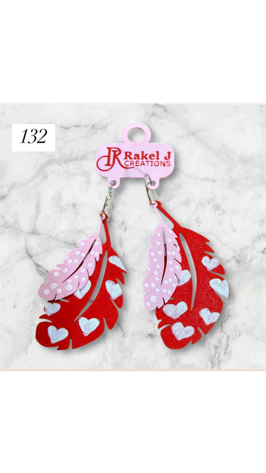 132 Rakel J Creations- Pink and Red Feather Earrings