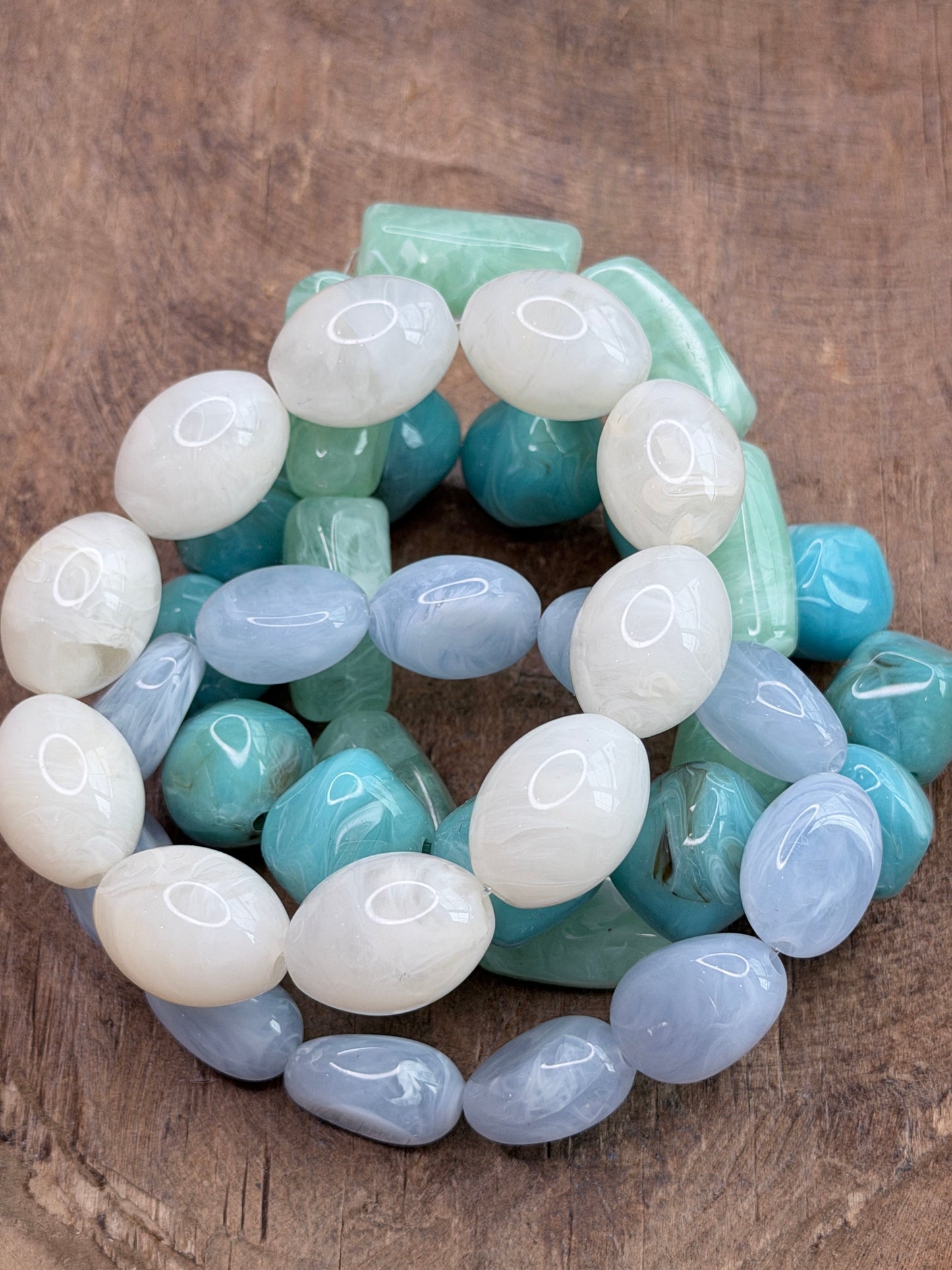 Chunky Acrylic Blue and Green Bracelet Stack