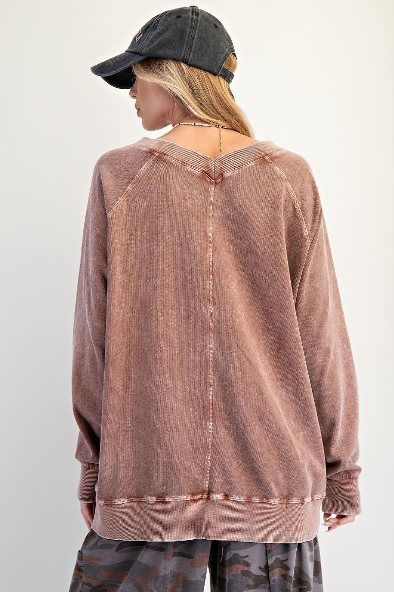 Easel- Oversized Washed Terry Pullover (Cherry Wood) *Final Sale*