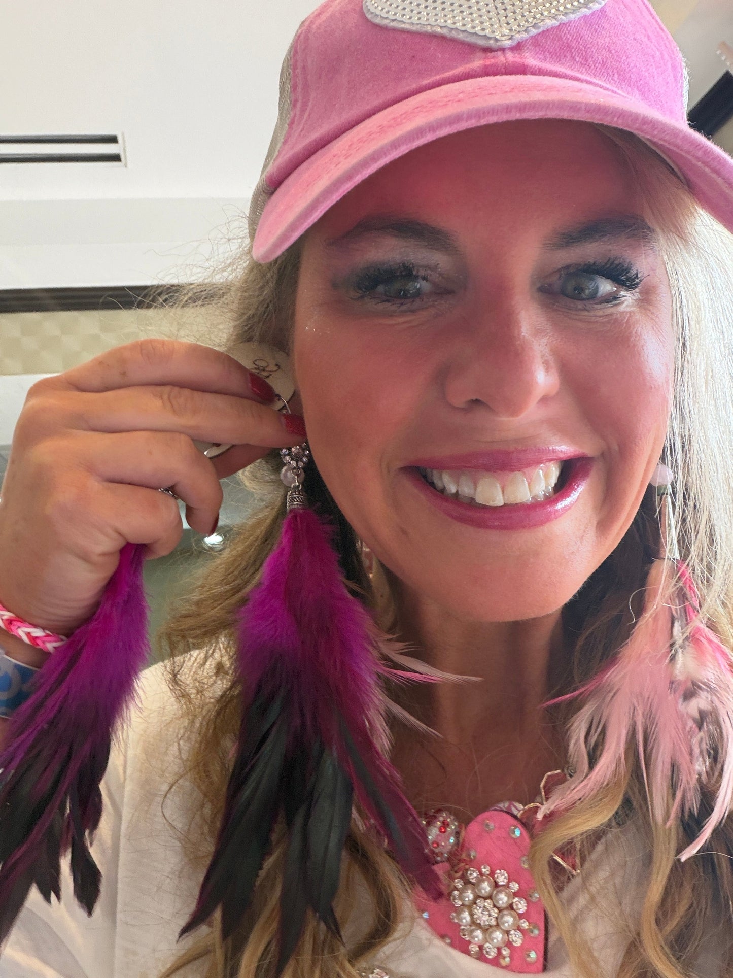 A Rare Bird- Pink Feather Earrings